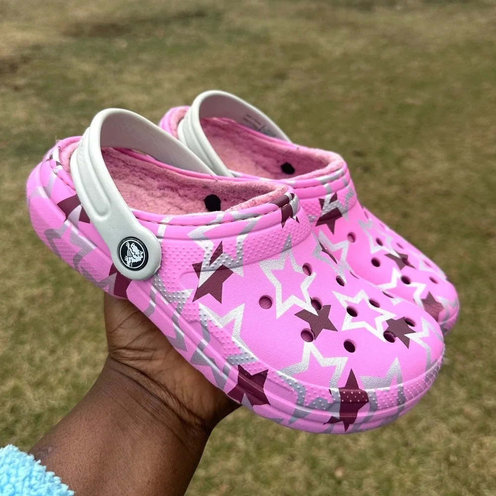 Crocs Kids Classic Lined Disco Dance Party Clogs Size J 2 Pink Sandals‎